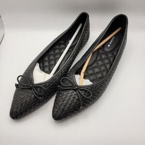 Birdies Goldfinch Woven Black Leather Flats Women’s 7.5 Pointed Toe NWOB